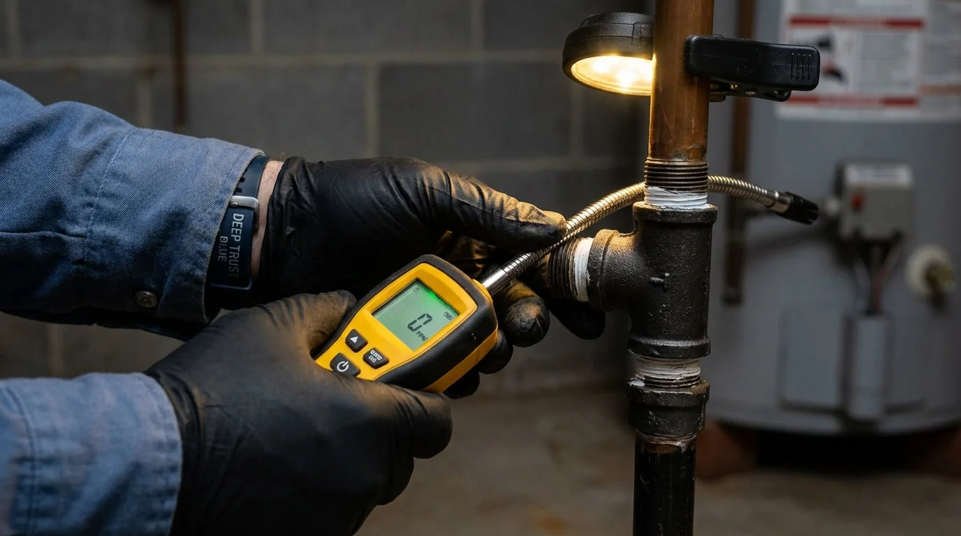 Gas leak detection with electronic sniffer by Johns Plumbing LLC in Millville