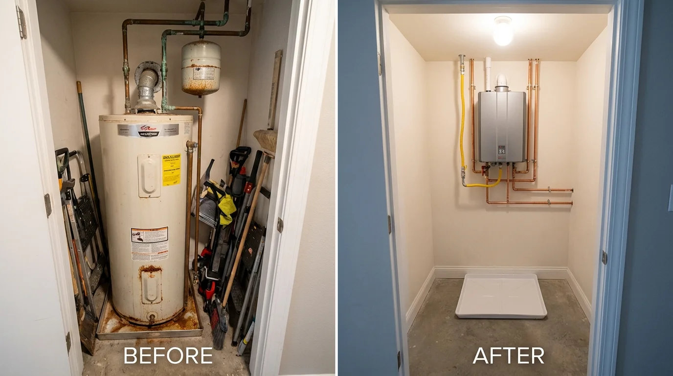 Tank water heater versus wall-mounted tankless unit comparison for Millville, MA homeowners